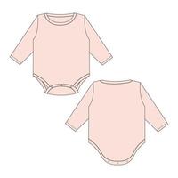 Long Sleeve baby romper Overall technical fashion flat sketch drawing vector illustration template front and back view. Apparel Clothes design Purple color Mock up for baby girl. Kids Dress Design