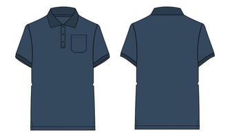 Short sleeve polo shirt Technical fashion flat sketch vector illustration Navy blue Color  template Front and back views. Apparel Design Mock up. Easy edit and customizable