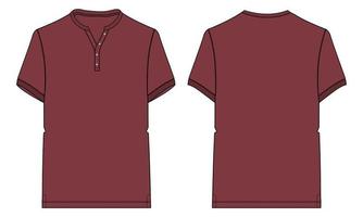 Short sleeve T shirt with pocket Technical Fashion flat sketch vector illustration Red color template front and back views. Apparel design mock up card. Easy edit and customizable.