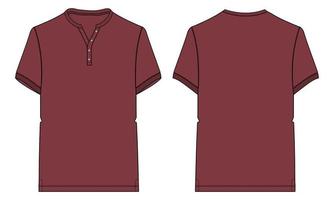 Short sleeve T shirt with pocket Technical Fashion flat sketch vector illustration Red color template front and back views. Apparel design mock up card. Easy edit and customizable.