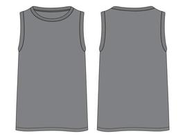 Tank tops moda técnica boceto plano ilustración vectorial plantilla de color gris vistas frontal y posterior. camisetas sin mangas de ropa simuladas para hombres y niños. vector