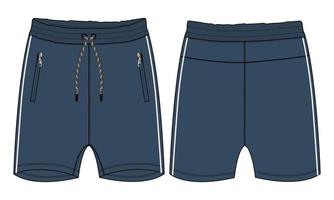 Short pants Flat sketch vector illustration Navy blue color template isolated on white background.