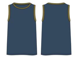 Tank Tops Technical Fashion flat sketch vector illustration navy blue Color template Front and back views. Apparel tank tops mock up for men's and boys.