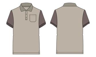 Two tone Color Short sleeve polo shirt Technical fashion flat sketch vector illustration template Front and back views. Apparel Design Mock up. Easy edit and customizable