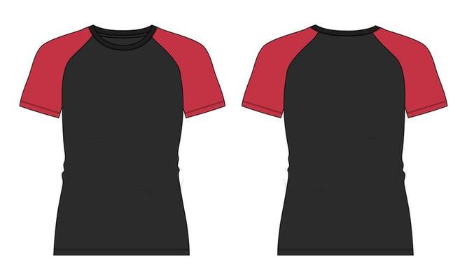 Short sleeve Raglan T shirt technical fashion flat sketch vector  Illustration template front back views 24098982 Vector Art at Vecteezy