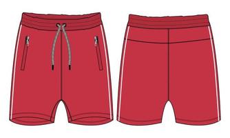 Short pants Flat sketch vector illustration Red color template isolated on white background.