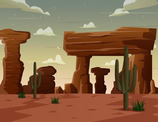 Western desert landscape with sky rock cliff mountain