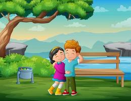 Cartoon illustration a young couple in the park vector