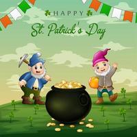 Happy St Patrick's Day background with two cute dwarfs vector