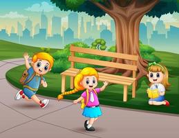 Happy school children in the park illustration vector