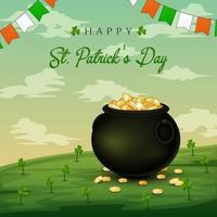 Happy St. Patrick's Day with a black pot full of gold coins
