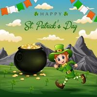 Happy St Patrick's Day background with a Leprechaun running vector