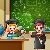 Graduation boy and girl in the class room vector