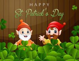 Happy St Patrick's Day background with two cute dwarfs