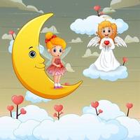 Valentine's day with little cupid and fairy on sky vector