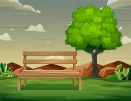 Background scene with a wooden bench and tree in the middle of nature vector