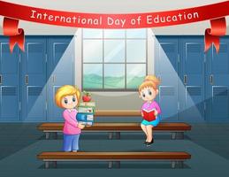 International day of Education with women in locker room vector