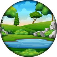 A small pond in nature on a round frame vector