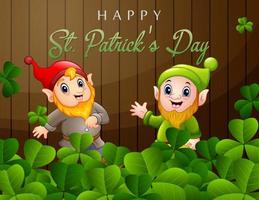Happy St Patrick's Day background with two cute dwarfs