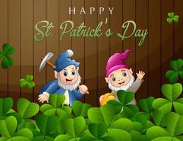 Happy St Patrick's Day background with two cute dwarfs vector