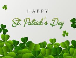 Happy Saint Patrick's Day greeting poster with green leaves on white background vector