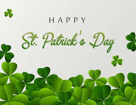 Happy Saint Patrick's Day greeting poster with green leaves on white background