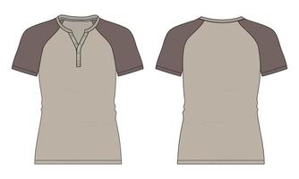 Two tone khaki color Short Sleeve T-Shirt Overall Technical fashion flat sketch vector illustration template front and back views. Apparel design mock up cad.