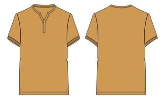 Short sleeve T shirt with pocket Technical Fashion flat sketch vector illustration Yellow color template front and back views. Apparel design mock up card. Easy edit and customizable.