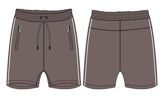 Short pants Flat sketch vector illustration khaki color  template isolated on white background.