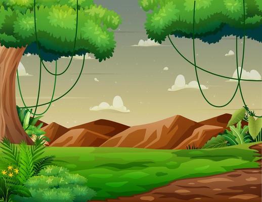 Background scene with a mountain and trees