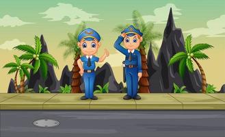 policía de tránsito de servicio en la ilustración de la carretera vector