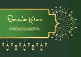 Ramadan kareem greeting card with islamic ornaments hanging lanterns vector