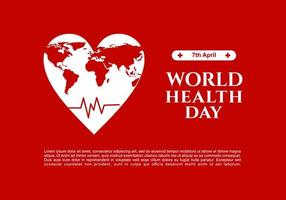 cartel del día mundial de la salud con mapa mundial sobre fondo rojo. vector