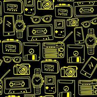 Seamless pattern of 90s stuff for nostalgia on black background. vector