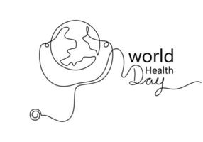 One continuous single line stethoscope and globe for world health day vector