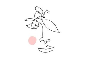 One continuous single line of abstract woman and butterfly vector