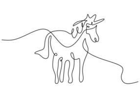 One continuous single line of cute pegasus on white background. vector