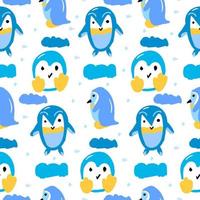 Seamless pattern of cute penguins isolated on white background. vector