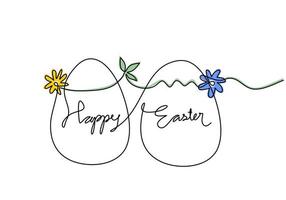 One continuous single line of two eggs for easter day vector