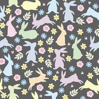 Seamless pattern with colorful rabbits and simple flowers vector