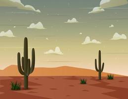 Beautiful western desert landscape with cactuses illustration vector