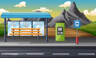Empty bus stop with glass shelter and road signs vector