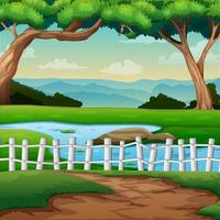 Nature background with with a small river and trees vector