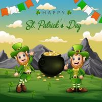 Happy St Patrick's Day background with happy Leprechauns vector