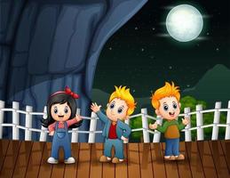 Night landscape with the children on the road vector