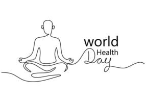 una sola línea continua de hombre de yoga para el día mundial de la salud vector