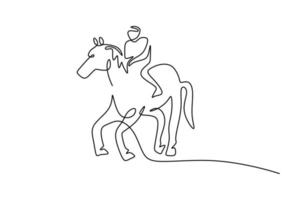 One continuous single line of man riding big pegasus vector