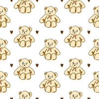 Seamless pattern of cute little teddy bears on white background. vector