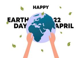 Afiche del día de la tierra feliz con la celebración del globo terráqueo el 22 de abril. vector