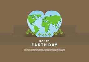 Earth day banner poster with globe and plants on brown background. vector
